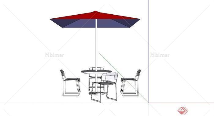 现代户外红色遮阳伞桌椅组合SU模型