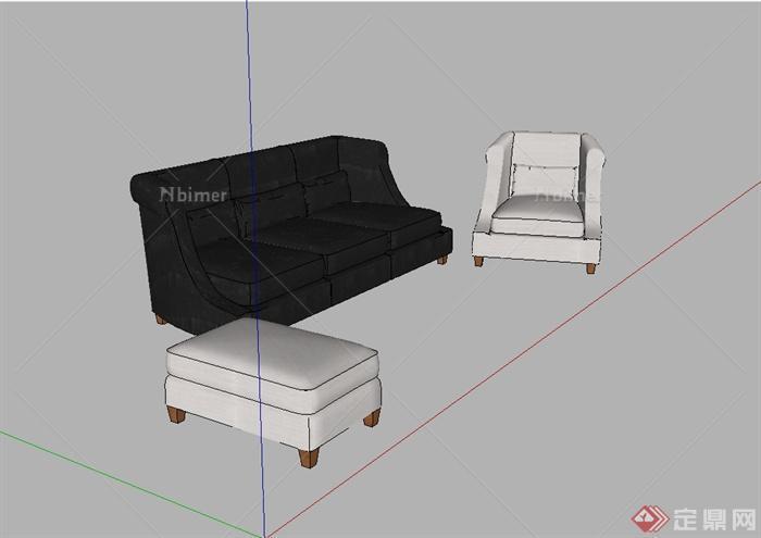 某现代风格客厅详细沙发坐凳设计su模型[原创]