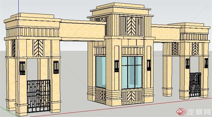 三款精致的小区大门SU模型