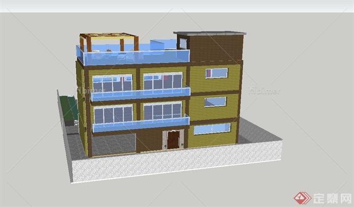 某现代风格三层住宅建筑设计SU模型