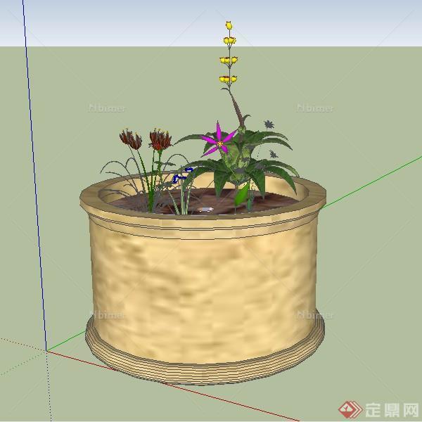 一个圆柱体花钵盆设计的SU模型