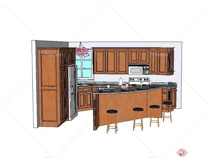 现代风格详细完整的室内厨房空间设计su模型[原创