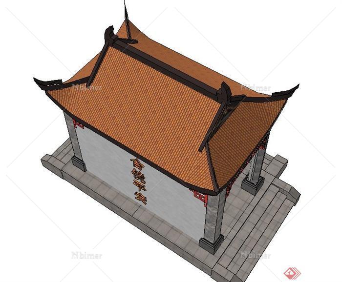古典中式长方形亭子设计SU模型