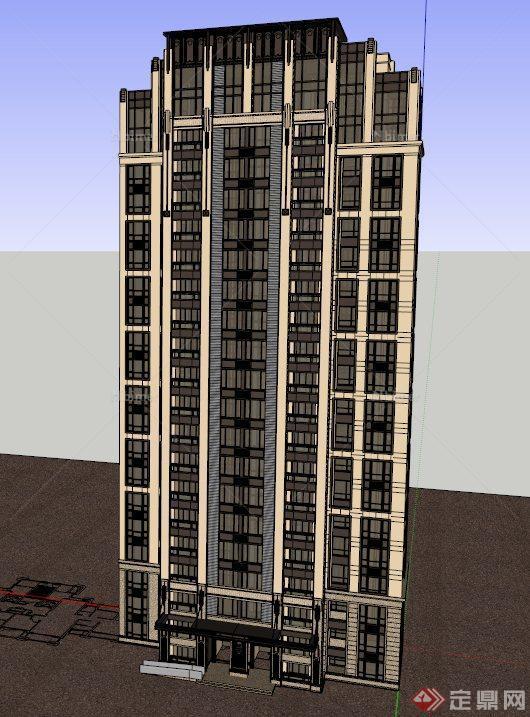 两栋Artdeco风格高层住宅建筑设计SU模型[原创]