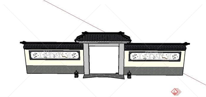 某古典中式庭院过道门设计SU模型