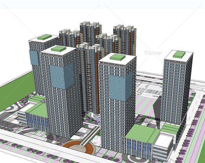 商业 办公 公寓综合项目SketchUp精致设计模型[原