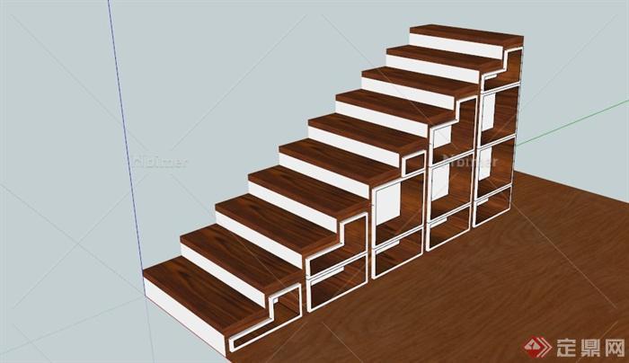 室内架空储物楼梯设计SU模型