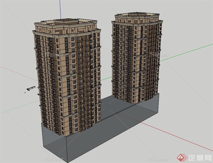 某现代两栋住宅楼设计su模型