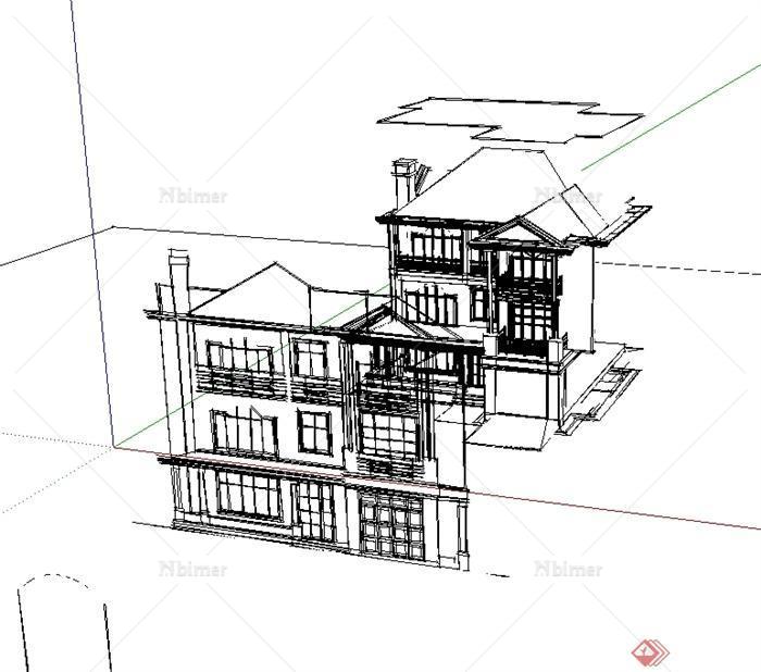 某欧式风格多层简单不完整别墅建筑设计su模型[原