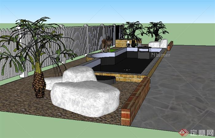 某室外庭院水景花园设计SU模型素材
