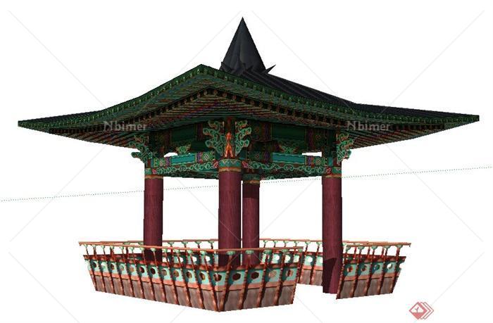 中式风格四角庭院亭设计su模型