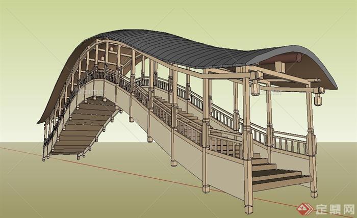 某古典中式拱形廊桥设计su模型