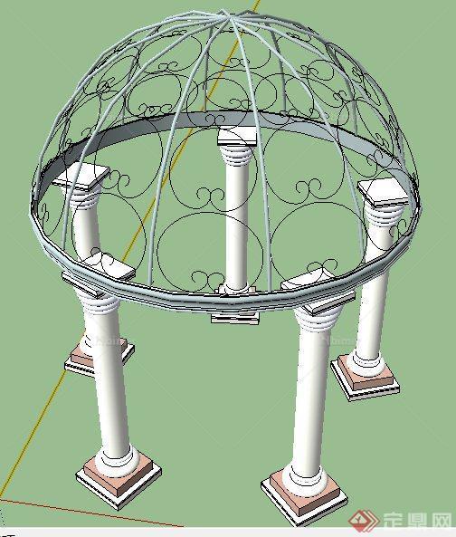 简约欧式铁艺圆顶凉亭su模型