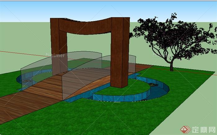 某木质园林小桥设计SU模型素材