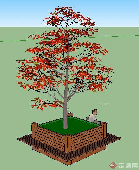 园林木质方形树池座凳设计SU模型[原创]