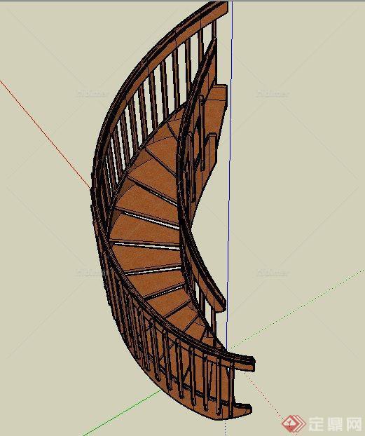 室内木质旋转楼梯设计SU模型