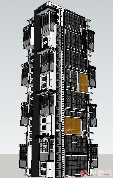 某地一栋现代风格高层住宅楼建筑设计SU模型