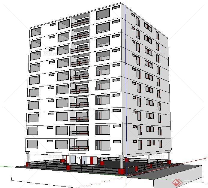 某现代小高层住宅楼建筑设计su模型