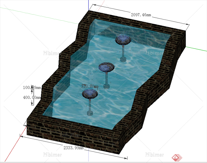 某现代喷泉跌水景观水池设计SU模型素材