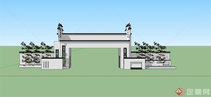 竹子装饰大门入口设计SU模型