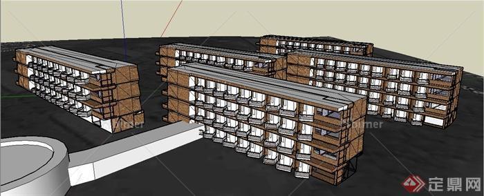 现代多栋旅舍建筑设计su模型