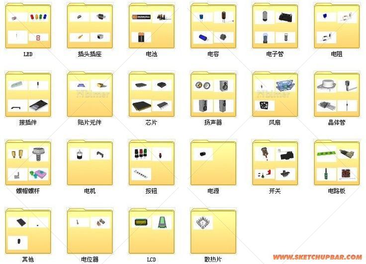 GOOGLE模型库收集的电子元件模型，已经分类打包