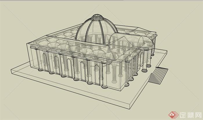 某欧式风格方形教堂建筑设计su模型[原创]