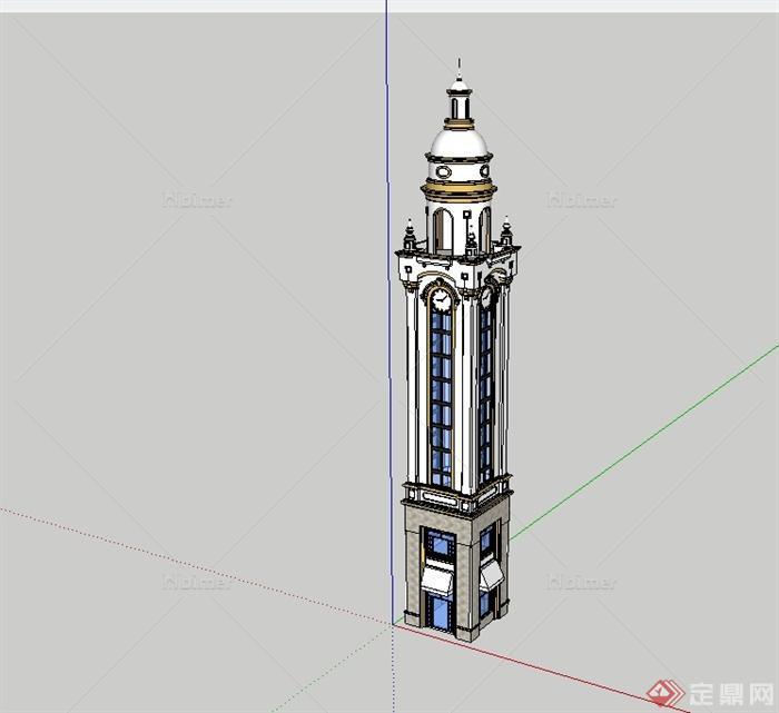 欧式风格高的钟塔楼设计su模型[原创]