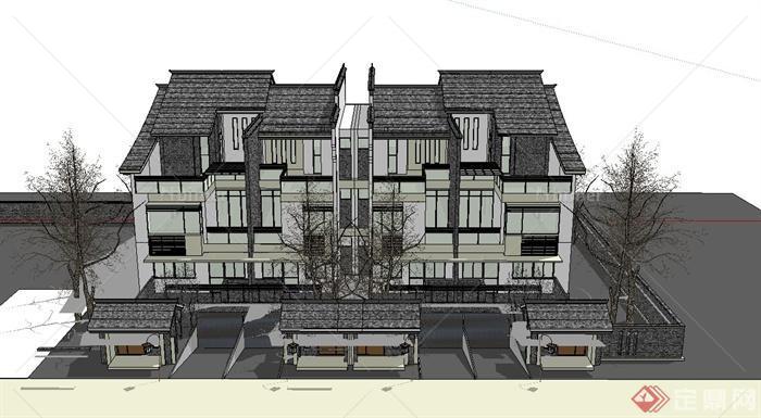 某微派双拼别墅建筑设计SU模型