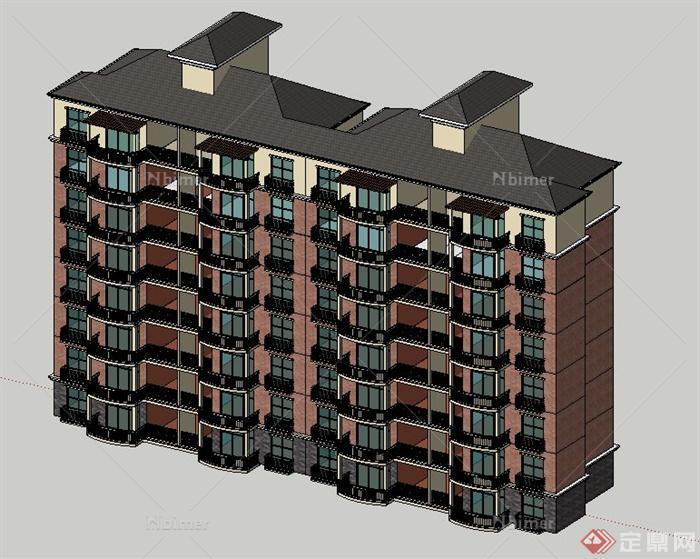 现代联排8层住宅楼建筑设计su模型