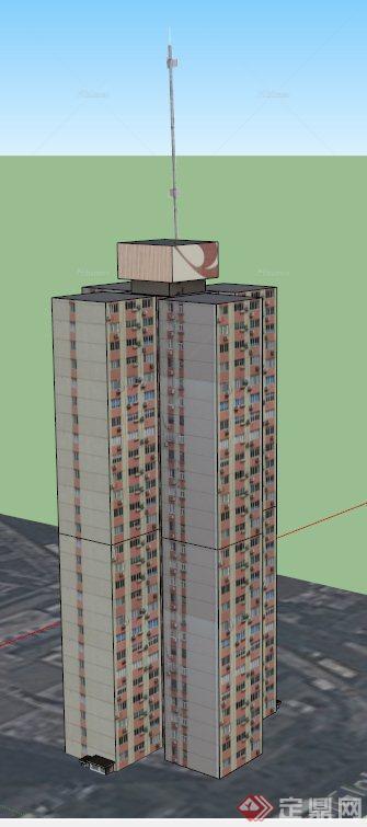 一栋高层办公楼建筑设计SU贴图模型