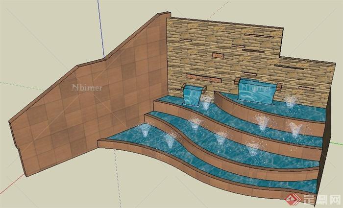 现代简约喷泉叠水池su模型