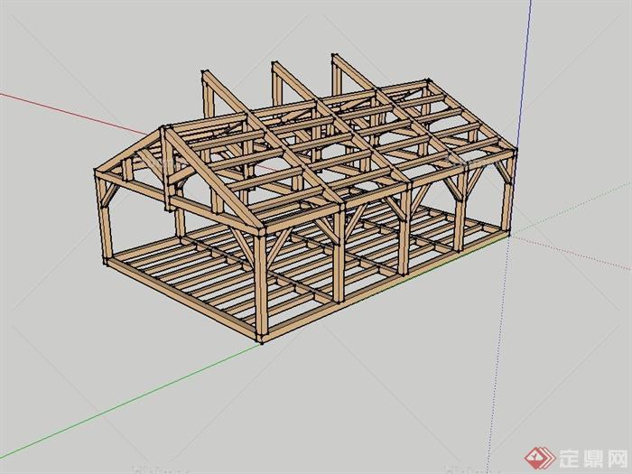 某现代风格防腐木车间建筑结构设计su模型[原创]