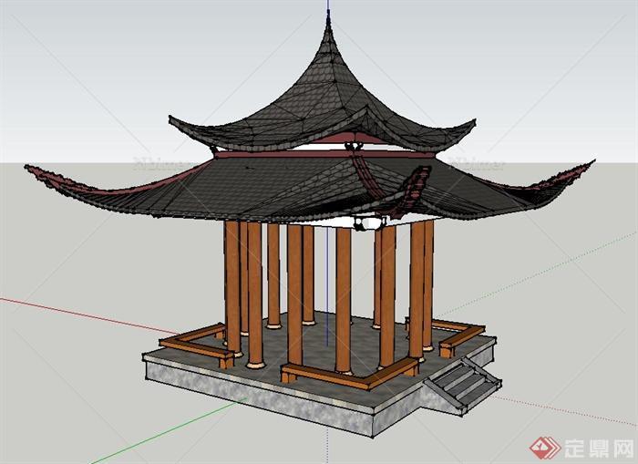 园林古典中式四角翘檐亭设计SU模型