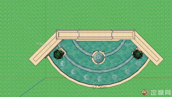 欧式入口喷泉水池SU模型