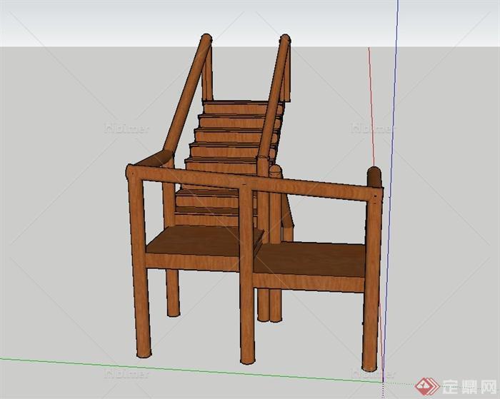 某现代风格建筑全木质楼梯设计su模型[原创]