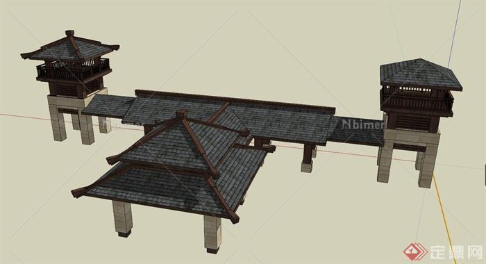 大门观景台组合设计SU模型
