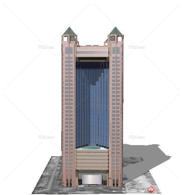某现代方形高层商务酒店建筑设计SU模型