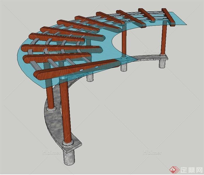园林景观现代弧形玻璃长廊设计SU模型