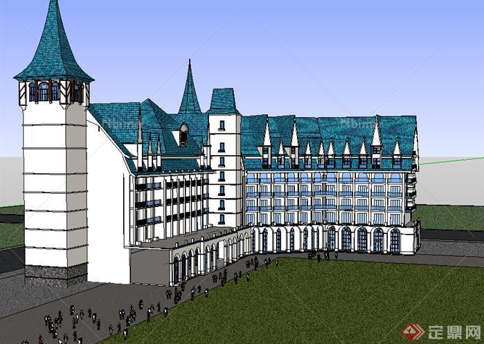 某现代风格宾馆酒店建筑设计SU模型素材58