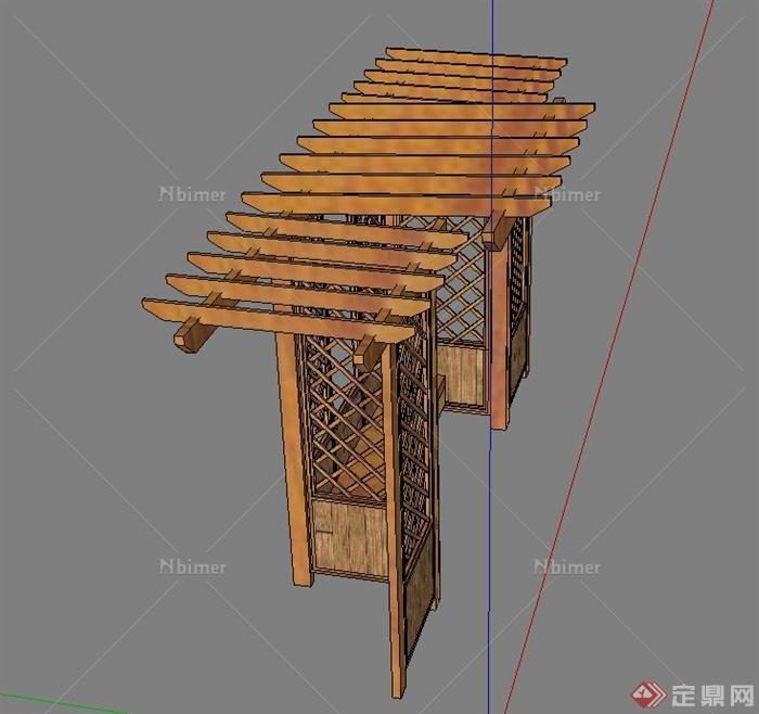 庭院景观木质座椅廊架设计SU模型