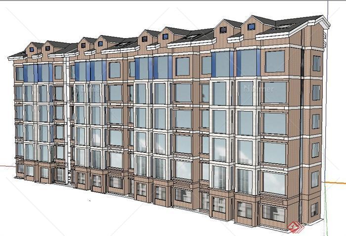 现代6层公寓住宅楼建筑设计su模型