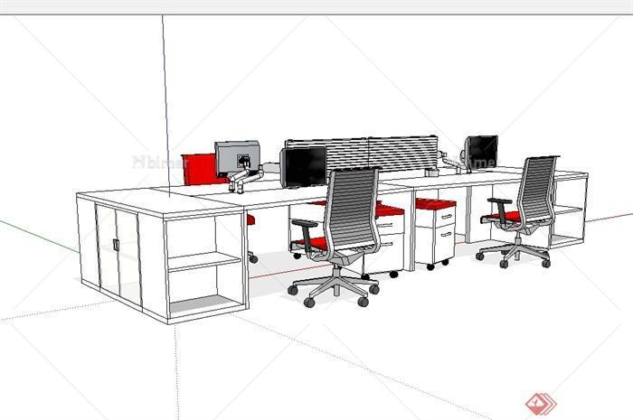 现代风格办公电脑桌椅设计su模型[原创]