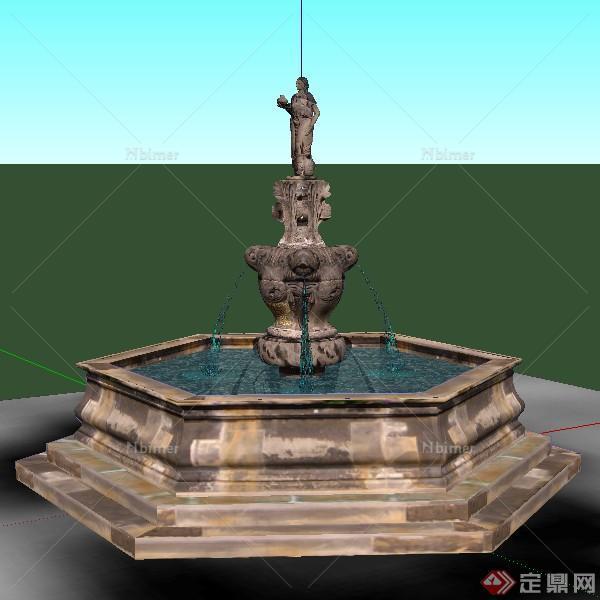 某欧式萨尔茨雕塑喷泉景观设计SU模型素材