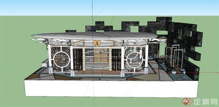 某单层茶室建筑设计SU模型
