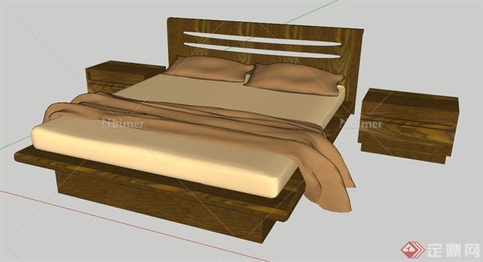 现代简约木制双人床su模型