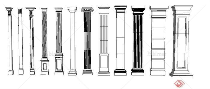 12款栏杆柱子、壁柱su模型[原创]