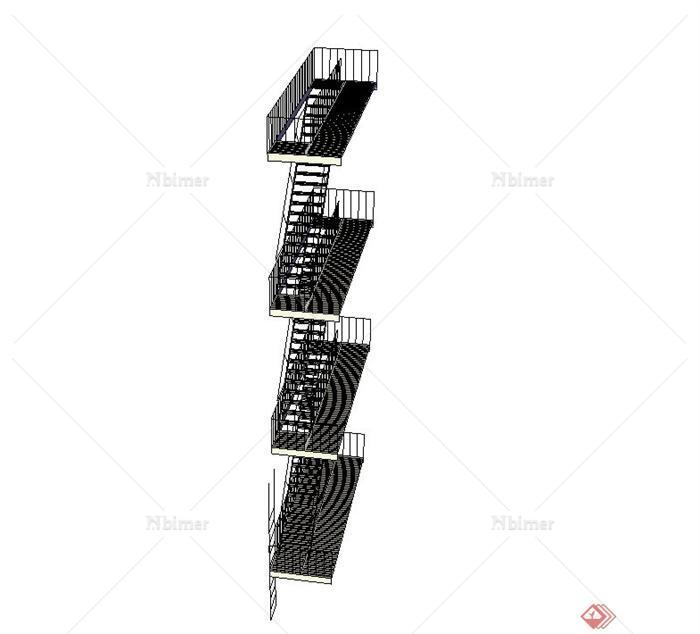 某现代风格多层建筑楼梯设计SU模型[原创]