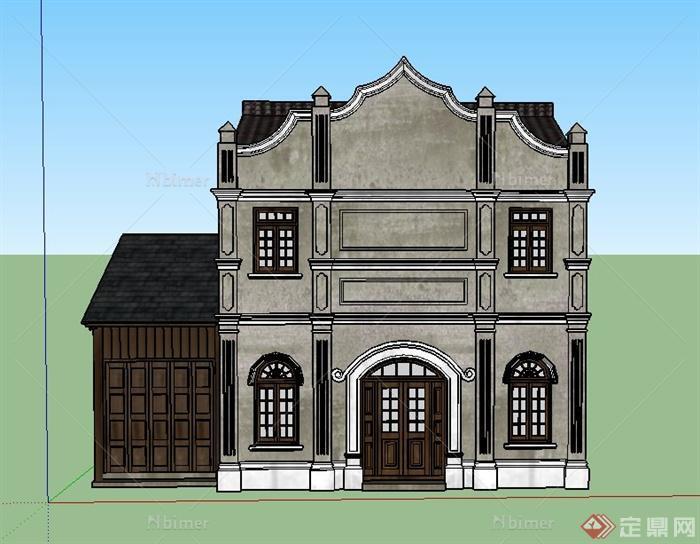 某两层古典中式办公建筑设计SU模型