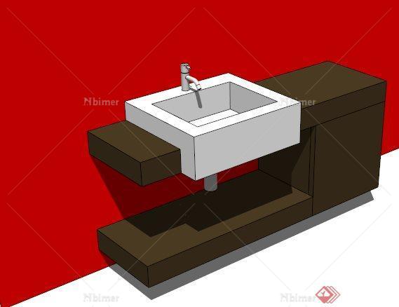 现代木柜洗手池设计SU模型